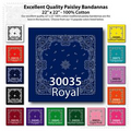 22"x22" Stock Paisley Royal Blue Imported 100% Cotton Bandanna